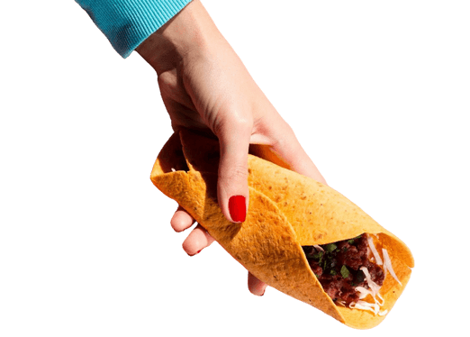 hand holding tacos image for food delivery webinar landing page